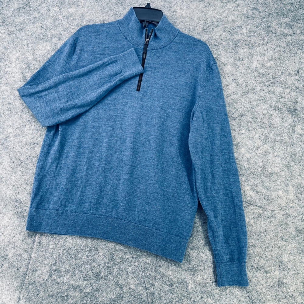 UNTUCKit Belguardo Merino Wool Sweater Mens Large Blue 1/4 Zip Preppy 41667